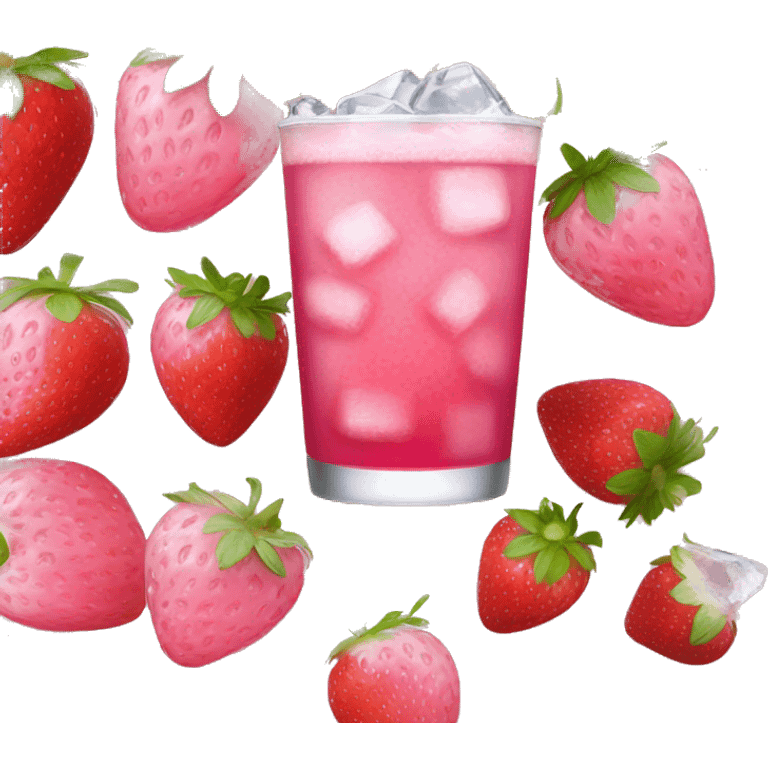 pink drink with ice and strawberries inside emoji