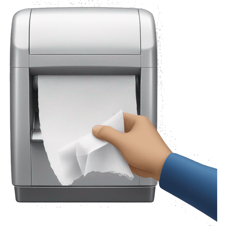 Picture: a man's hand pulls a white paper napkin out of the opening of a plastic dispenser emoji