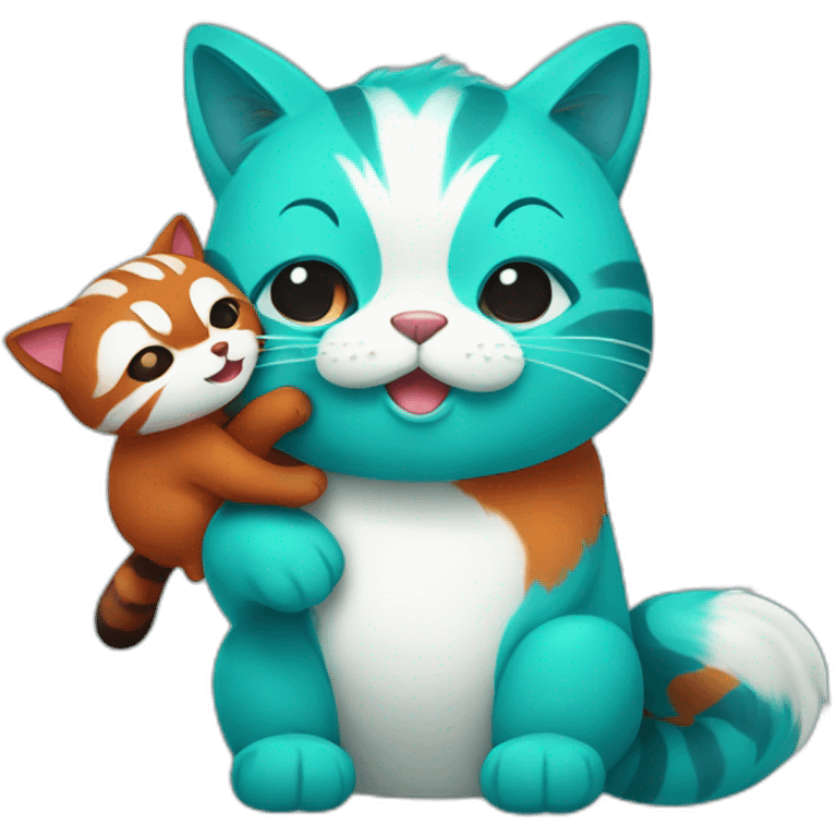 Turquoise cat holding red panda emoji