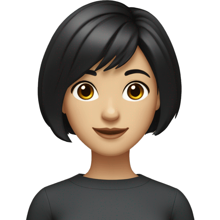 A girl with short, jet-black hair styled in a bob. Fair skin. Dark brown eyes. Smiling naturally. emoji