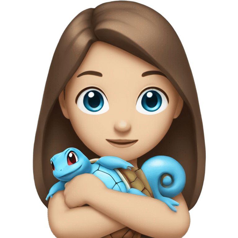 Brown hair blue eyes girl with squirtle emoji