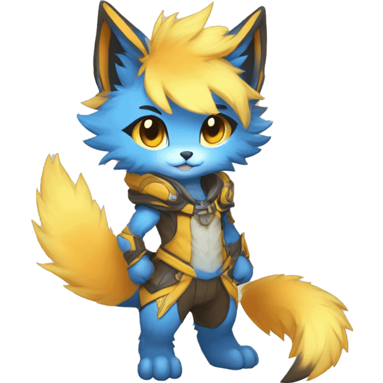 Anthro-Edgy-Cool-Blue-Yellow-Beige-Orange-Contrast-Colors-Fantasy-Fur-Sona-Chibi-Shiny-Fakémon-Hybrid full body emoji