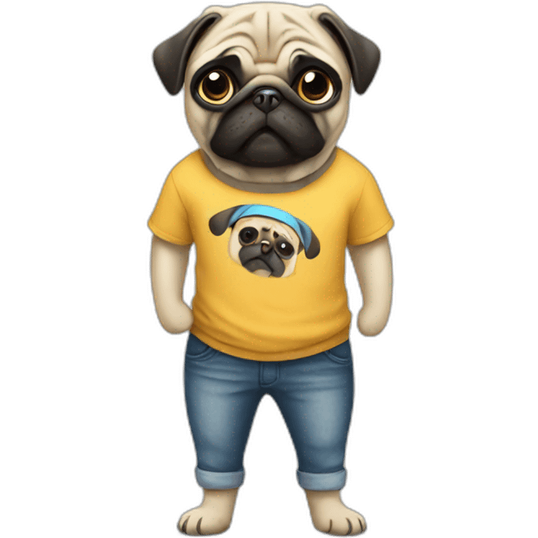 pug wearing a t-shirt emoji