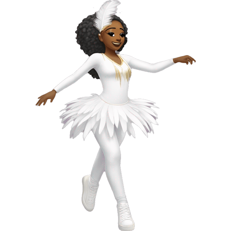 nella rose dancing, wearing white carnival outfit, white feathers, white sneakers emoji