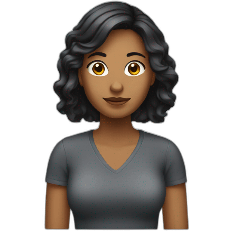 Mujer de cabello negro en un pc emoji