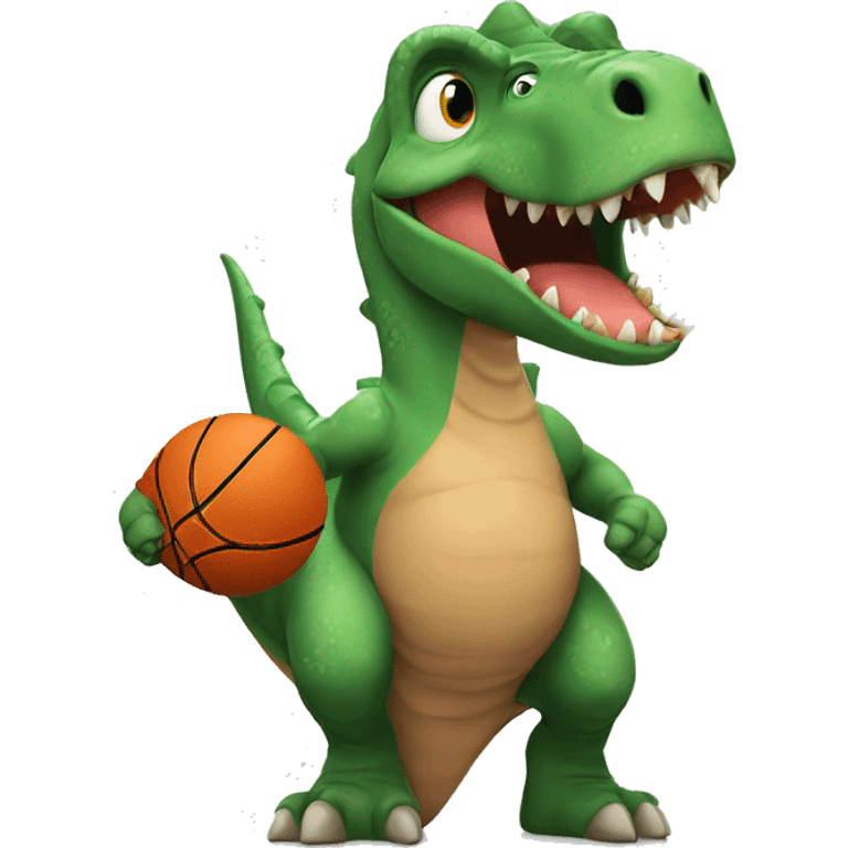 Dinosaur shushing with a basketball emoji