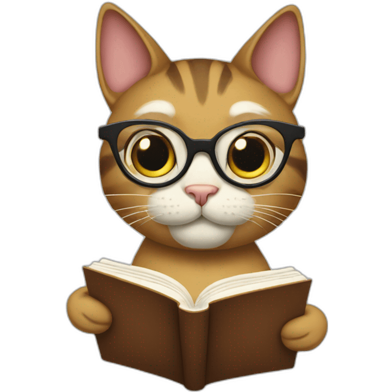 Cat reading a book with reading glasses on emoji