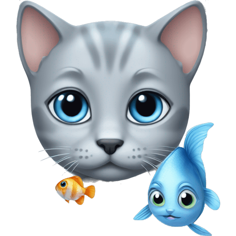 blue eyes grey kitten and fish emoji