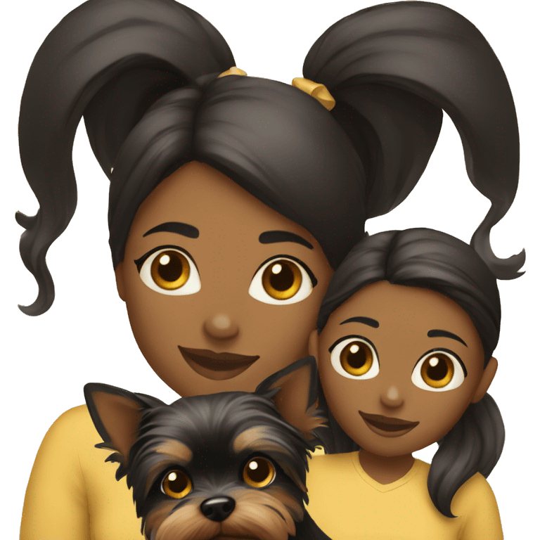 Black mother and teen daughter and yorkie dog emoji