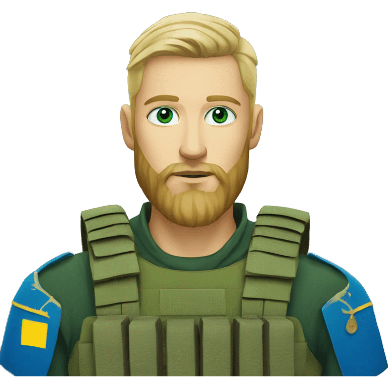 ukrainian military blonde man with a beard with green eyes with blue viking paint on the face  emoji