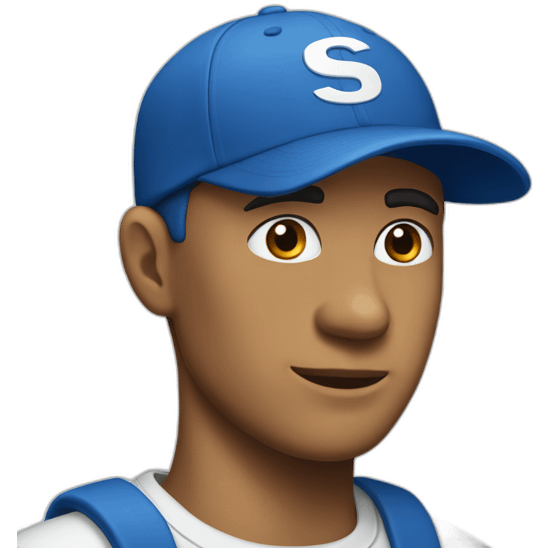 A white Men with a blue cap and with the white letters S and K in his blue tshirt emoji