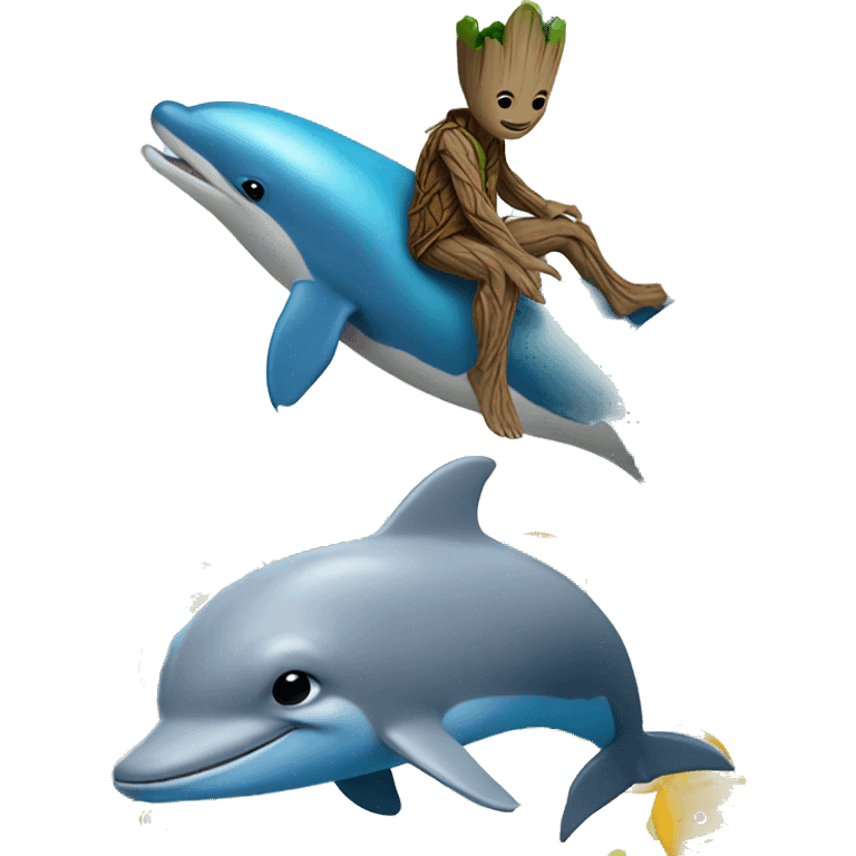 Groot riding a dolphin emoji