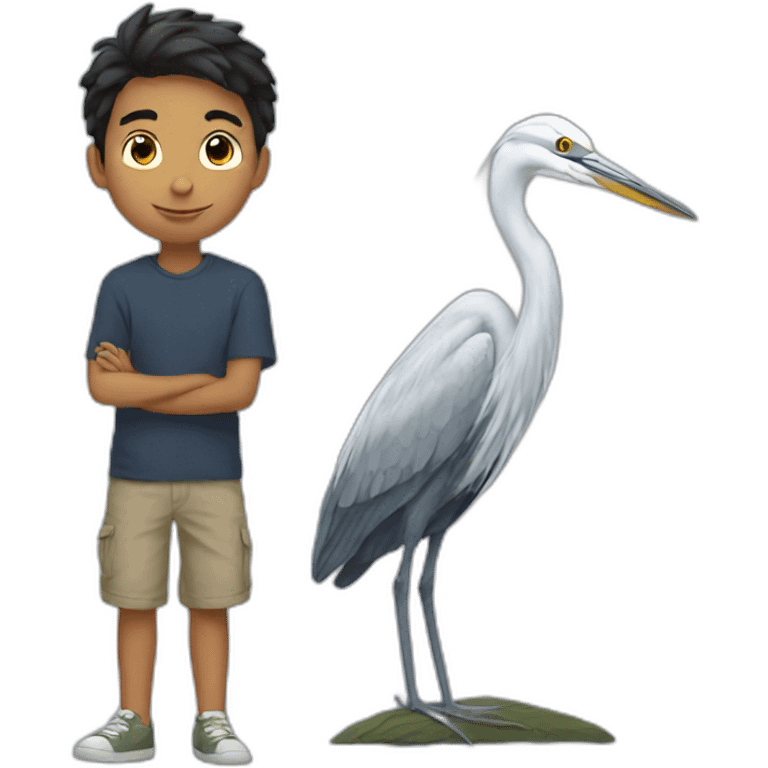 A boy and a heron emoji