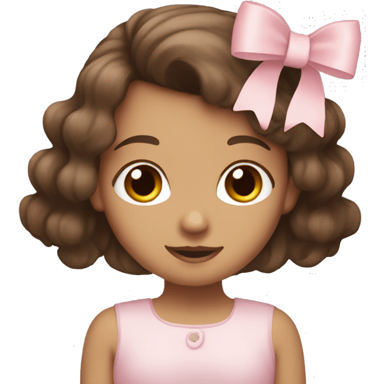 Light pink bow on a long brown haired brown eyed girl emoji