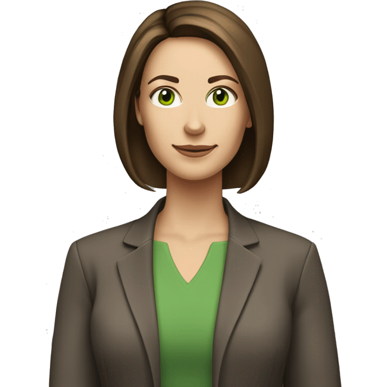 pretty middle age woman with green eyes and shoulder length straight brown hair at work emoji