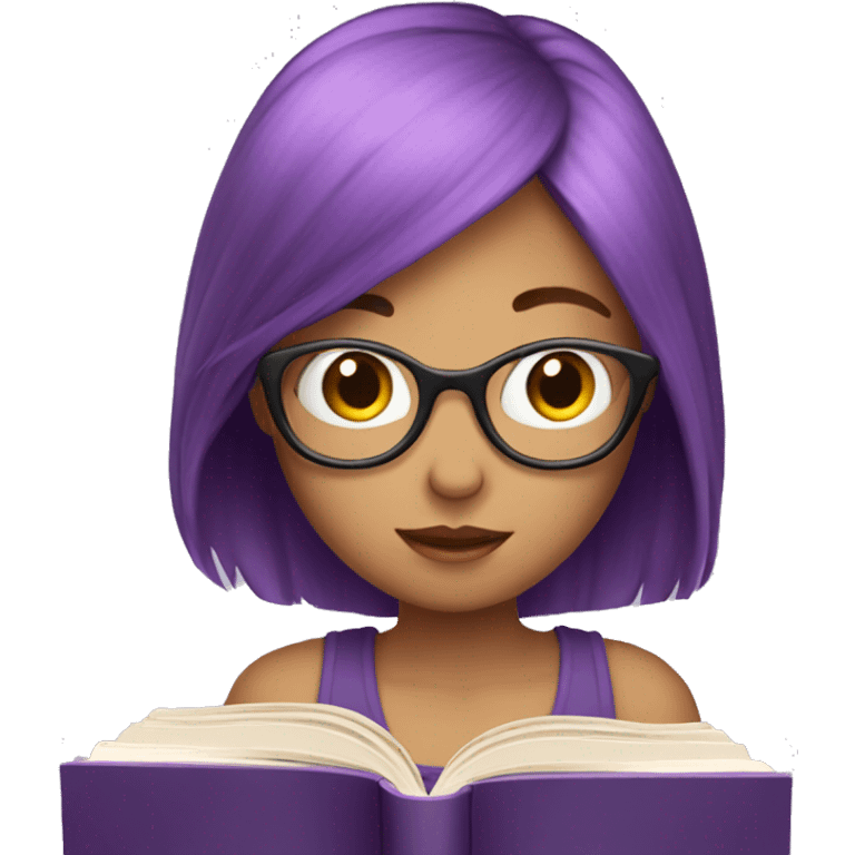 purple hair girl reading behind a book emoji