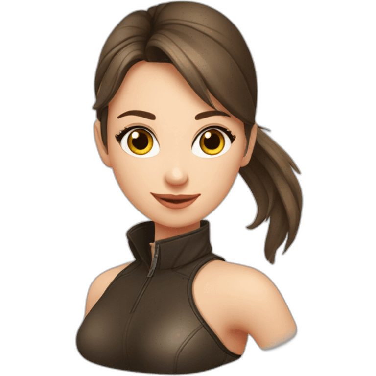 1 girl, Russian beauty, leather underwear, ponytail, exciting emoji