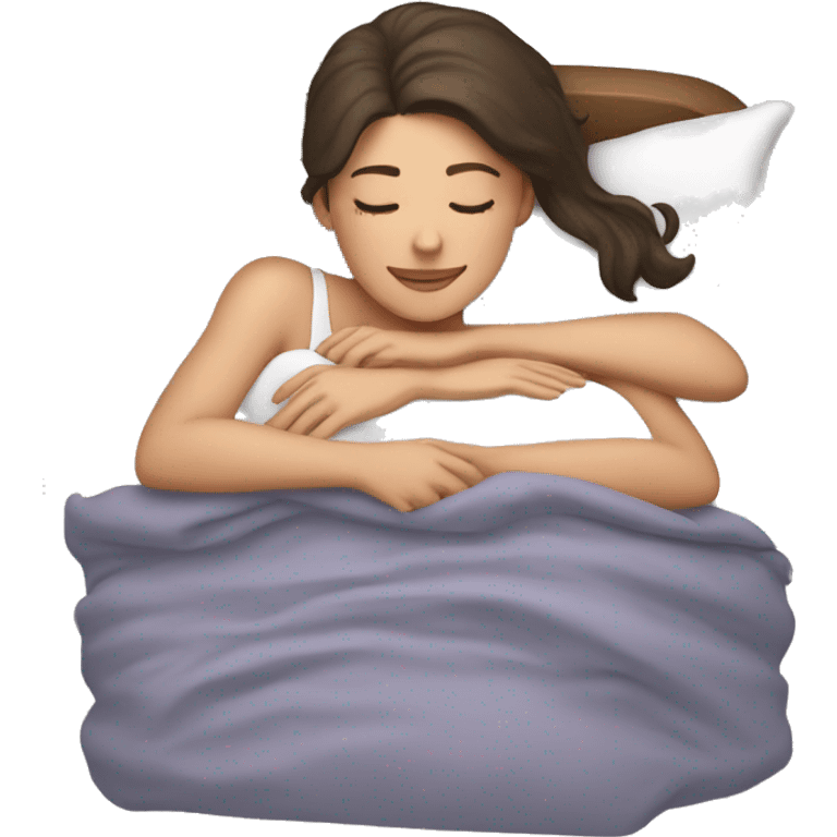 Brunette girl sleeping with lovely smile emoji