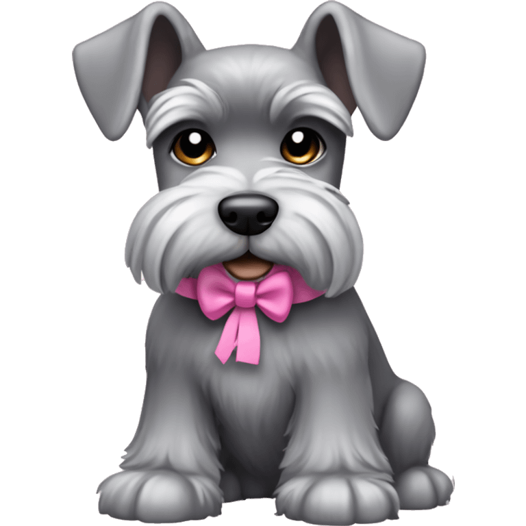 Grey miniature schnauzer dog girl, add a pink bow or something emoji