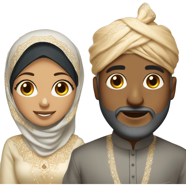 Indian Muslim man with African Hijabi woman wedding emoji