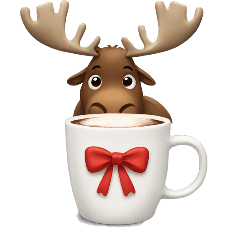 Moose with a red bow drinking hot chocolate emoji