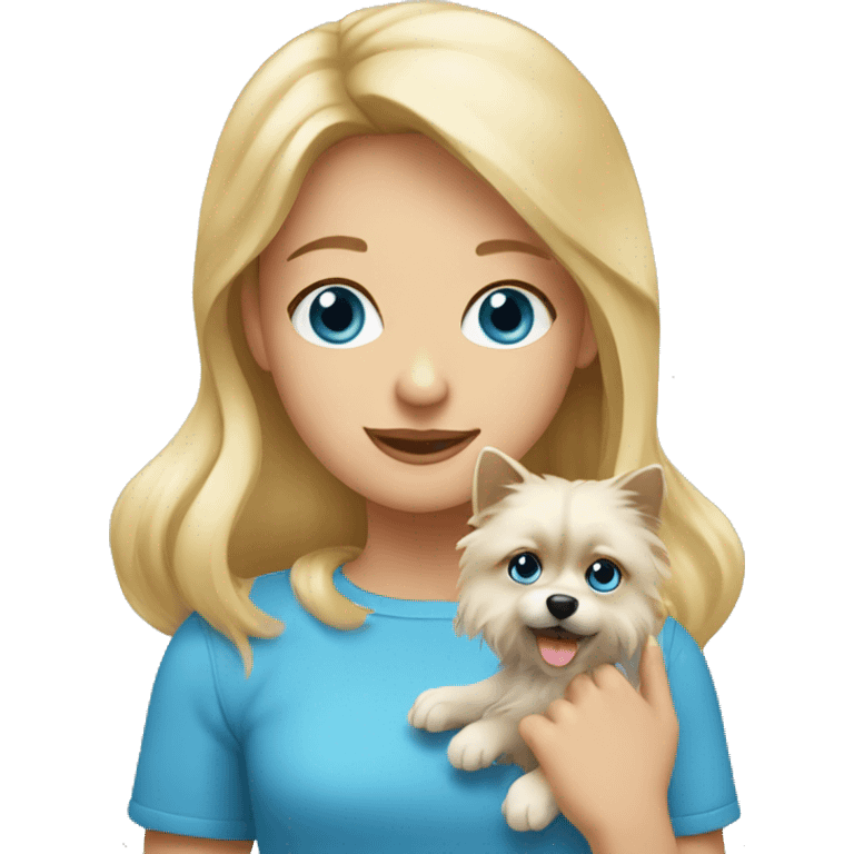 Blonde girl blue eyes holding spitz  emoji