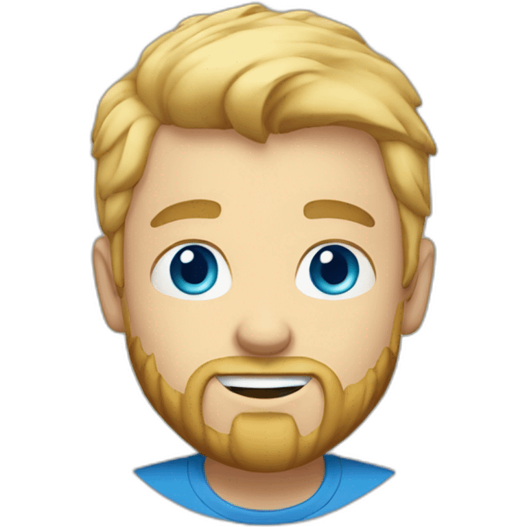 Boy with blue eyes and blonde hair and blue tshirt and beard emoji