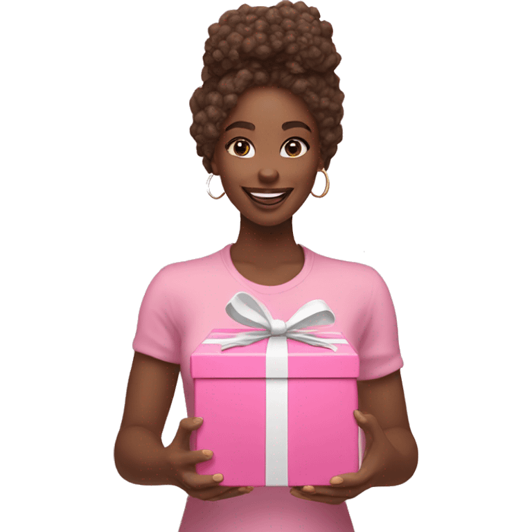 influencer promoting a pink gift box in her arms and White girl emoji