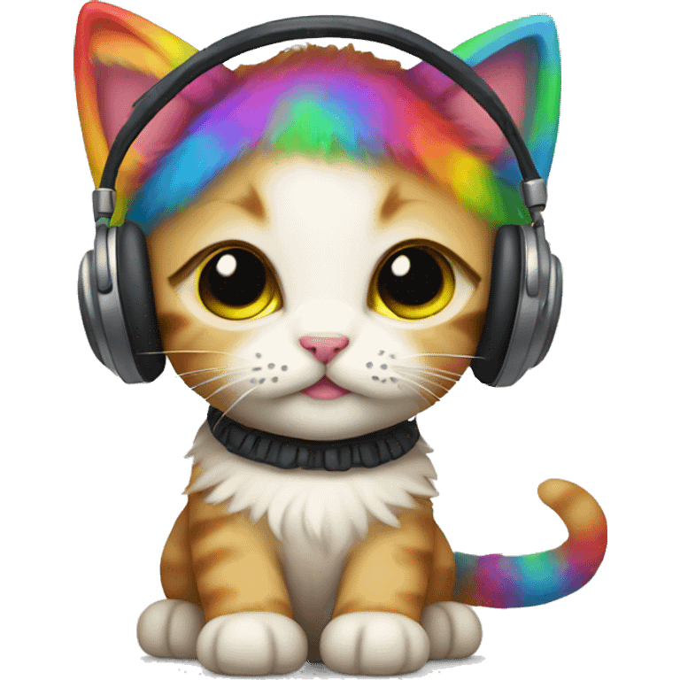 Rainbow kitten wearing earmuffs emoji