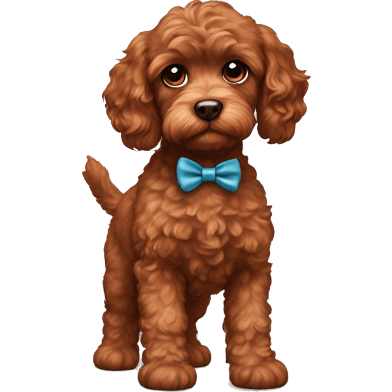 Full body reddish brown baby cockapoo with bow emoji