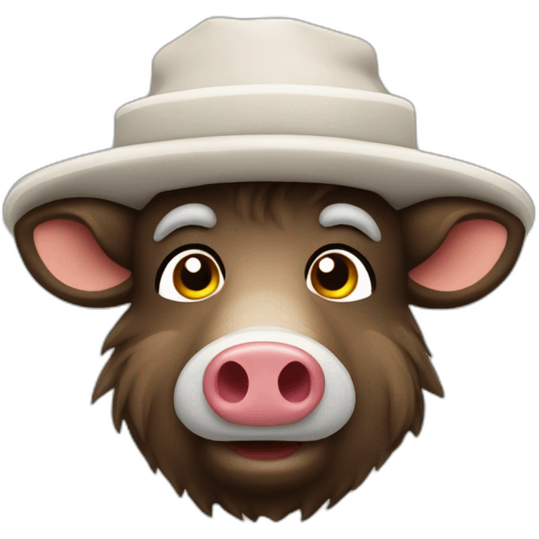 Full face style unemotional wild boar with stubble in a winter hat emoji