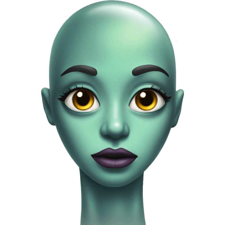 Alien with mascara and lipliner and lip gloss on face emoji