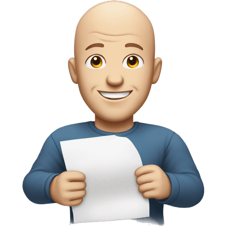 bald white guy smiling holding paper from the back emoji