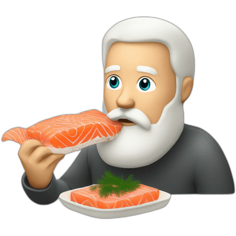 a white bearded man eating raw salmon on bread with dill on top of it emoji