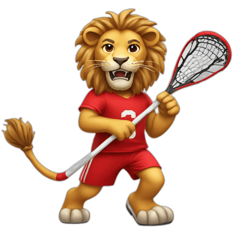 lion playing lacrosse in red jersey emoji