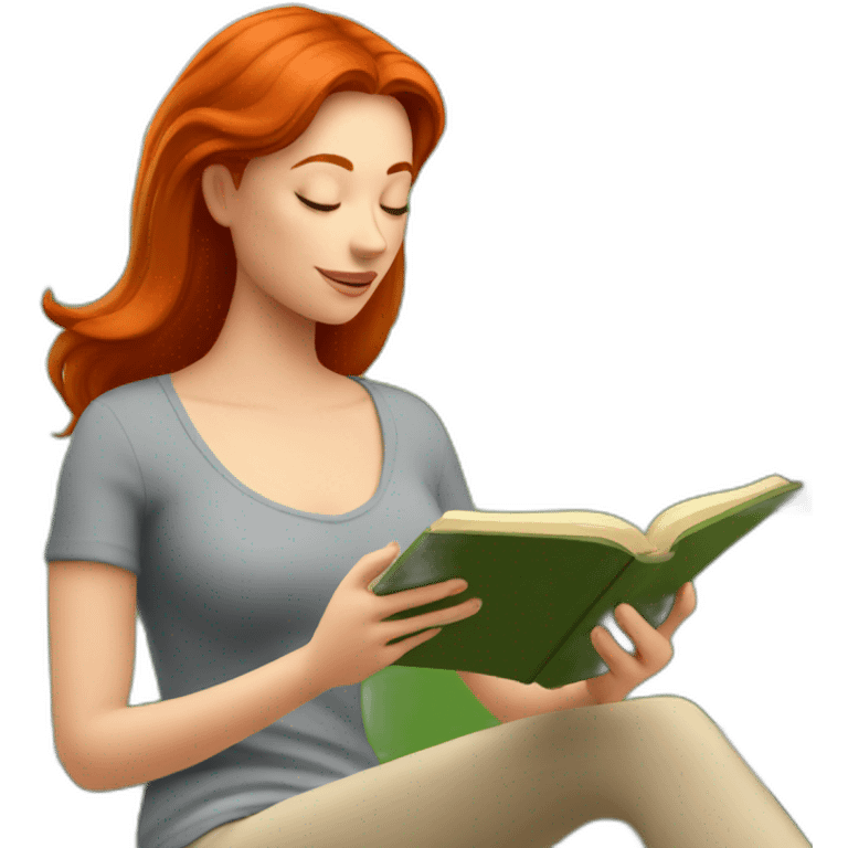 redhead woman reading a book with a glass of wine in a park emoji