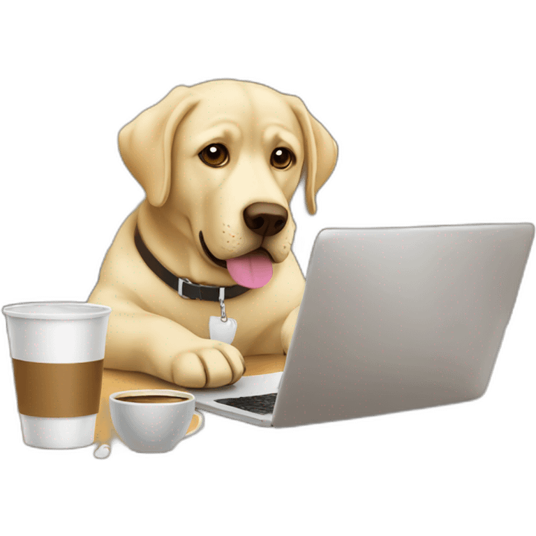 labrador with laptop drinking coffee emoji