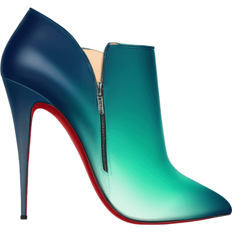 Realistic isolated top view of a pair of light teal,green,navy blue ombre Louboutin stiletto pointed toe boots. emoji