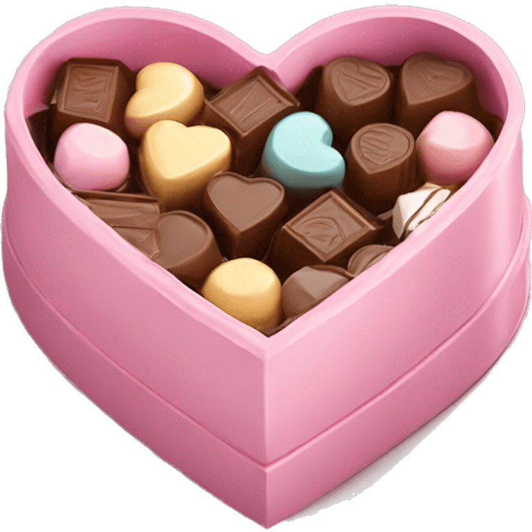 Pastel pink heart shaped box with chocolates in it emoji