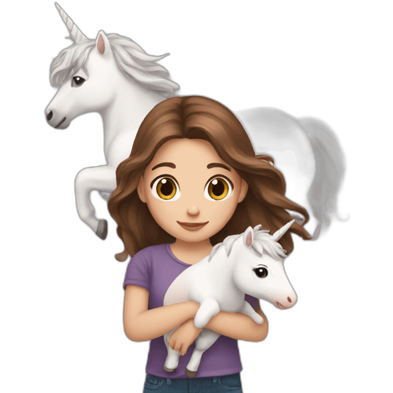 Brown haired Girl holding a unicorn emoji