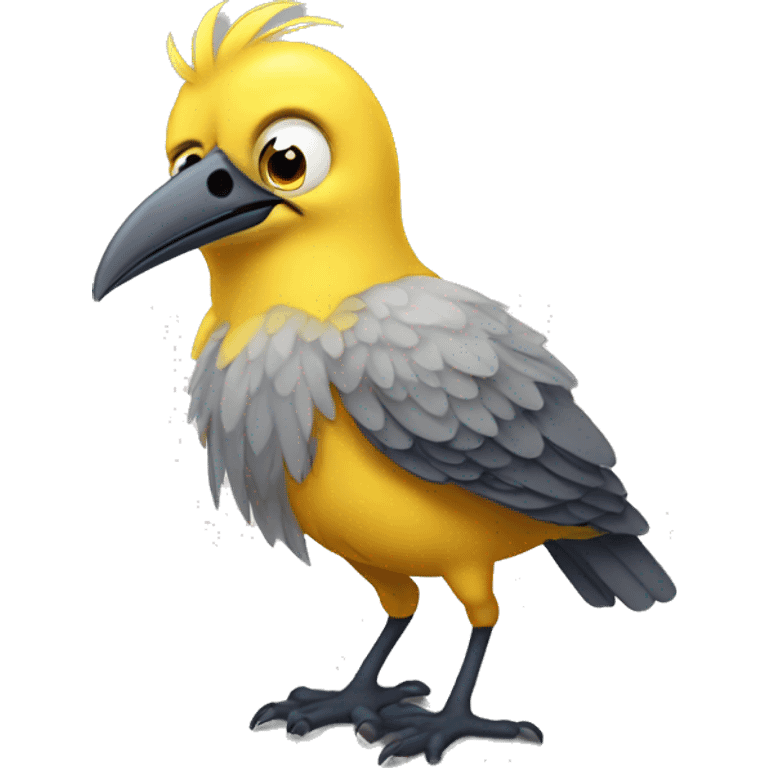 generate a derpy looking bird that is a small version of big bird, looks cute but foolish emoji