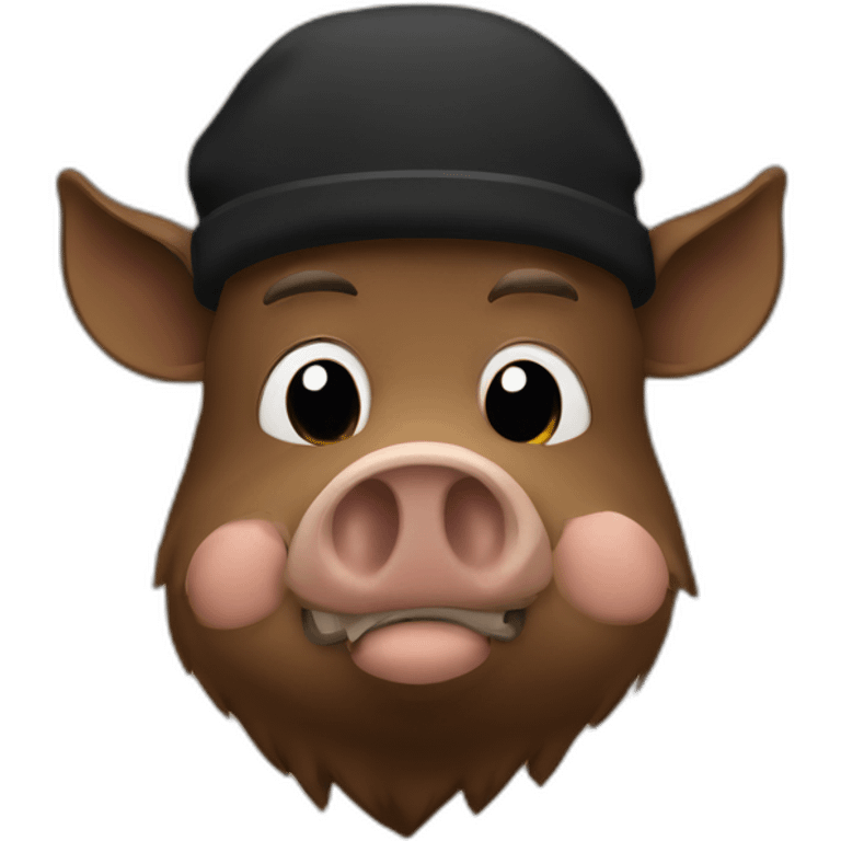 fullface brown boar tired of life with a black winter hat emoji