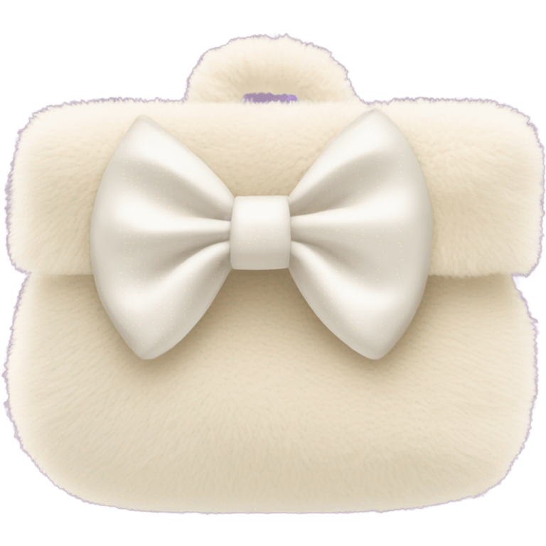 fluffy cream cosmetic bag with a bow emoji