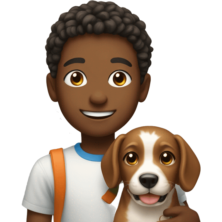 smiling boy with dog indoors  emoji