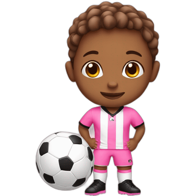 Toddler boy with soccer Ball wearing soccer pink suit emoji