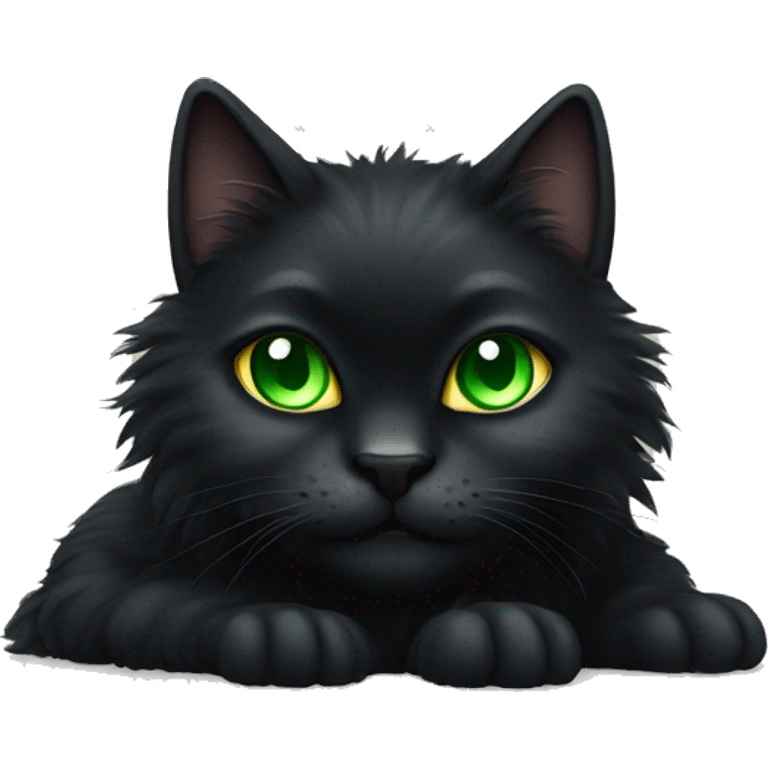 Furry fluffy black cat with green eyes full body emoji