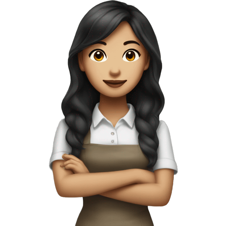 Beautiful asian young girl starbucks barista emoji