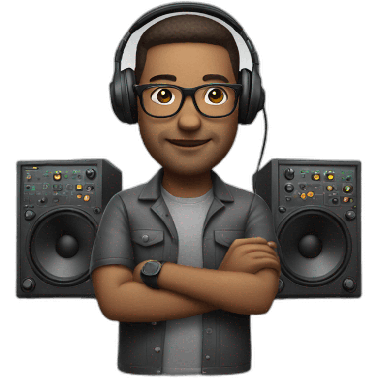 realistic sound engineer with mixer, glasses and headphones emoji