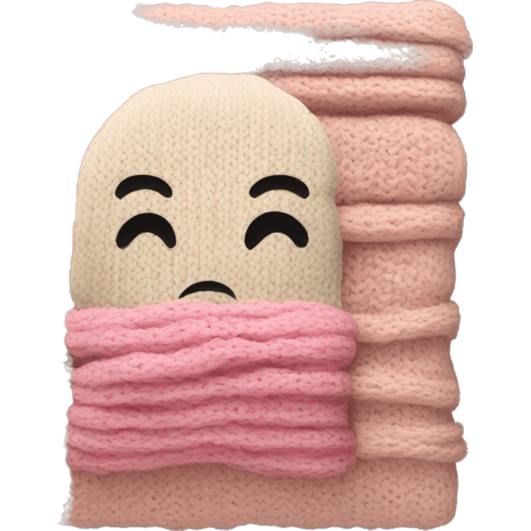 a beige and pink knitted folded blanket with no face emoji