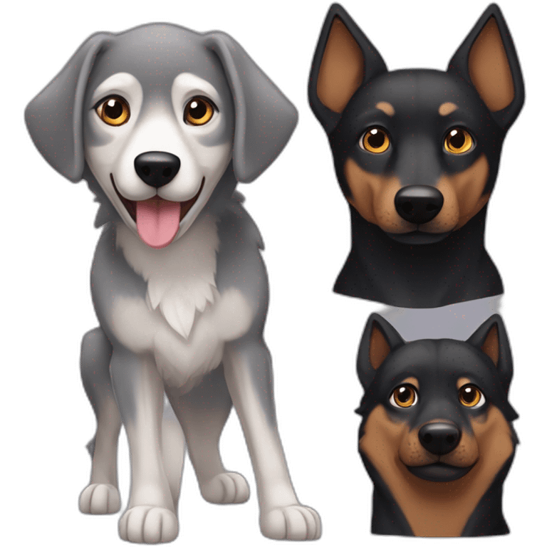 Grey Wolf with brown Daschhund and black Minpin like friends emoji